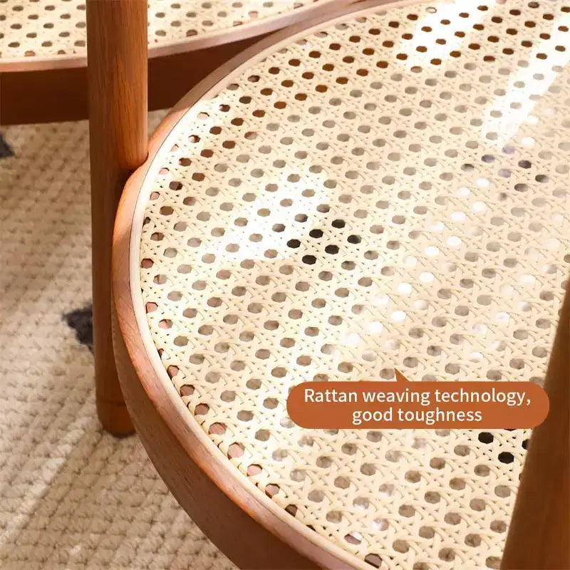 Set di 2 tavolini rotondi, tavolini da caffè a nido d'ape in stile rattan rustico, impilabili, con cornice in legno, per soggiorno, marroni
