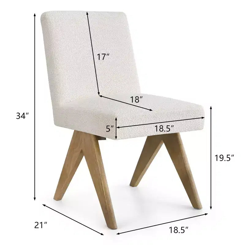 Set di 2 sedie da pranzo, moderne senza braccioli, rivestite in bouclé, con gambe a V in legno massello di gomma con finitura rovere - Panipeachy