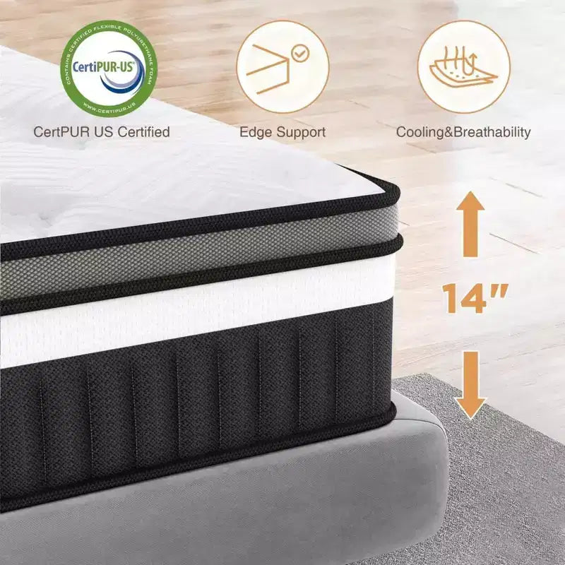 Materasso Queen Size in Gel Memory Foam da 14: rigidità media, tecnologia rinfrescante, certificato CertiPUR-US