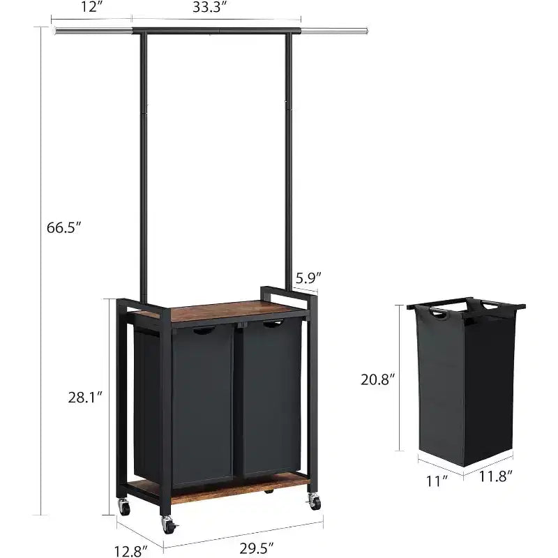 Carrello Portabiancheria con 2/3/4 Scomparti, Cesto Portabiancheria con Ruote, Appendiabiti e Ripiano, Organizzatore per la Lavanderia con Ruote Bloccabili, Stazione di Piegatura