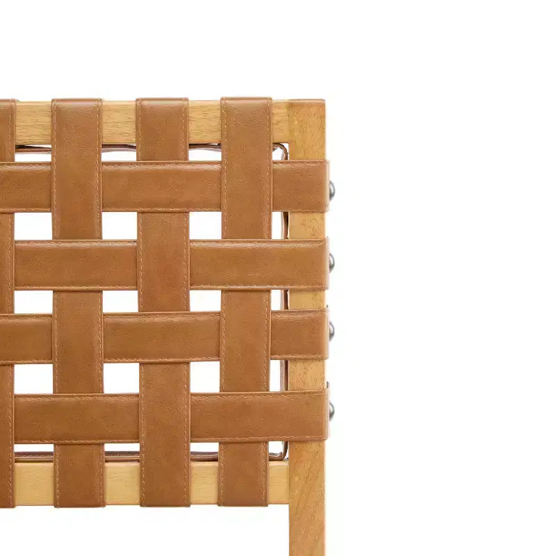 Sgabello da bar ModernLuxe in legno di gomma, 2 sedie da pranzo imbottite in PU con poggiapiedi, struttura con finitura naturale e rivestimento marrone