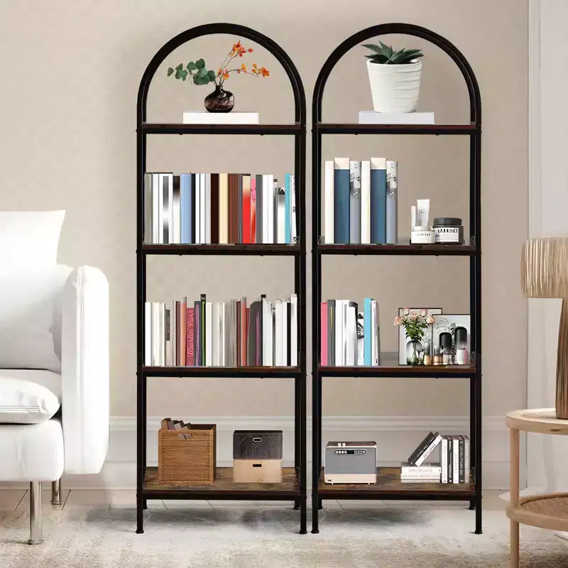Libreria ad Arco a 5 Ripiani, Scaffali Espositivi ad Arco, Librerie Alte con Struttura in Metallo, Scaffale Moderno Aperto per Esposizione