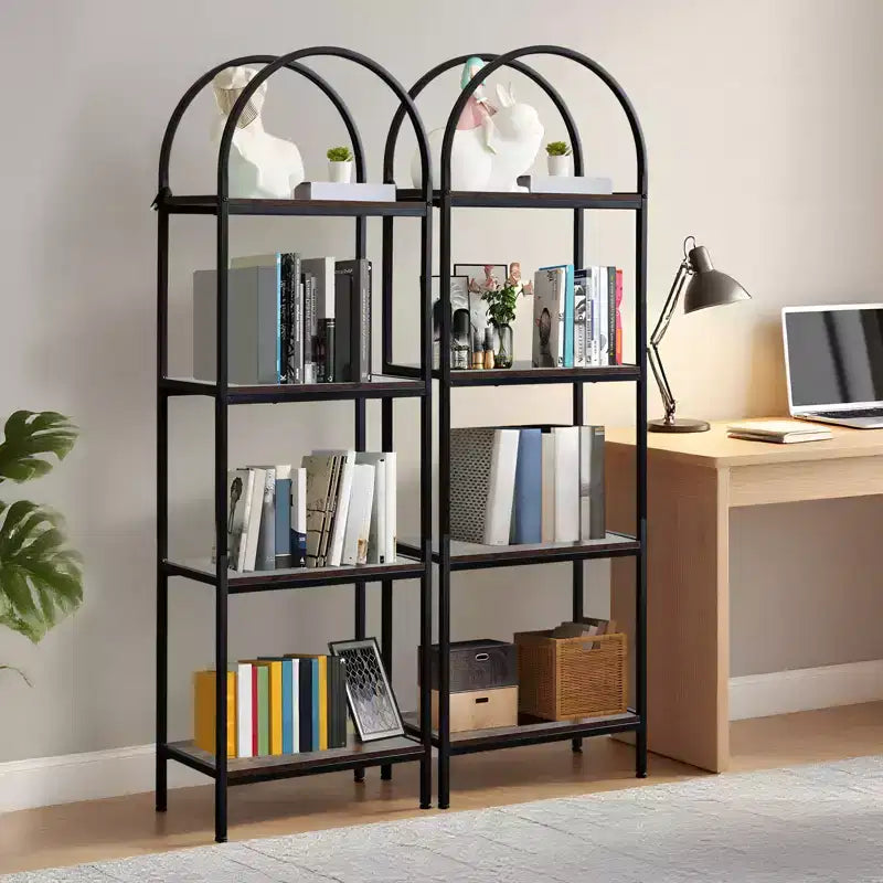 Libreria ad Arco a 5 Ripiani, Scaffali Espositivi ad Arco, Librerie Alte con Struttura in Metallo, Scaffale Moderno Aperto per Esposizione