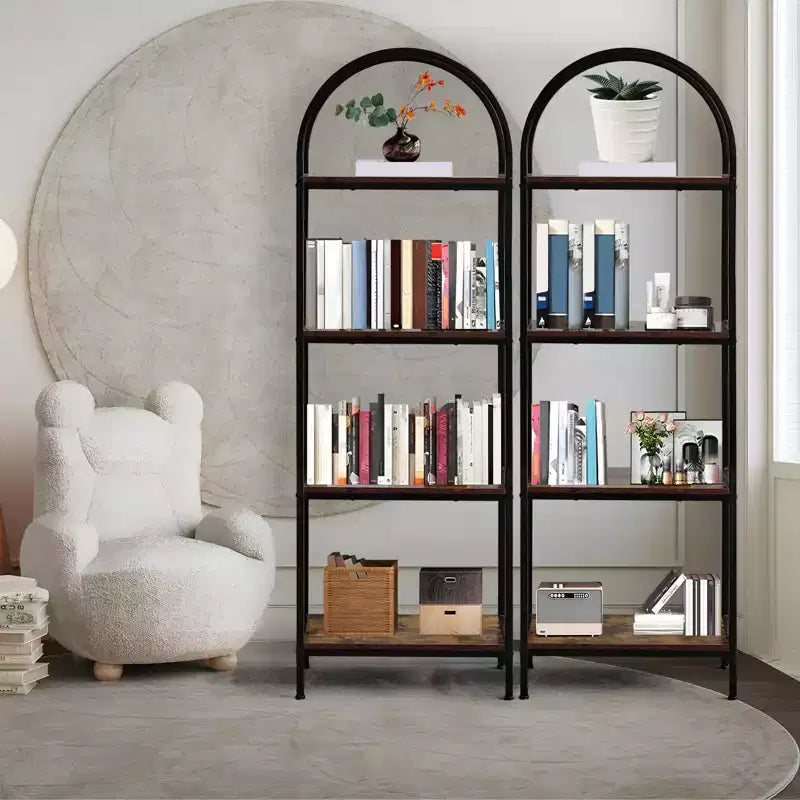 Libreria ad Arco a 5 Ripiani, Scaffali Espositivi ad Arco, Librerie Alte con Struttura in Metallo, Scaffale Moderno Aperto per Esposizione