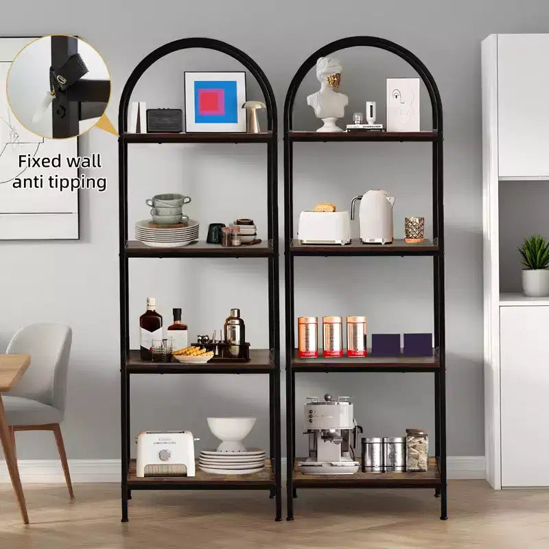 Libreria ad Arco a 5 Ripiani, Scaffali Espositivi ad Arco, Librerie Alte con Struttura in Metallo, Scaffale Moderno Aperto per Esposizione