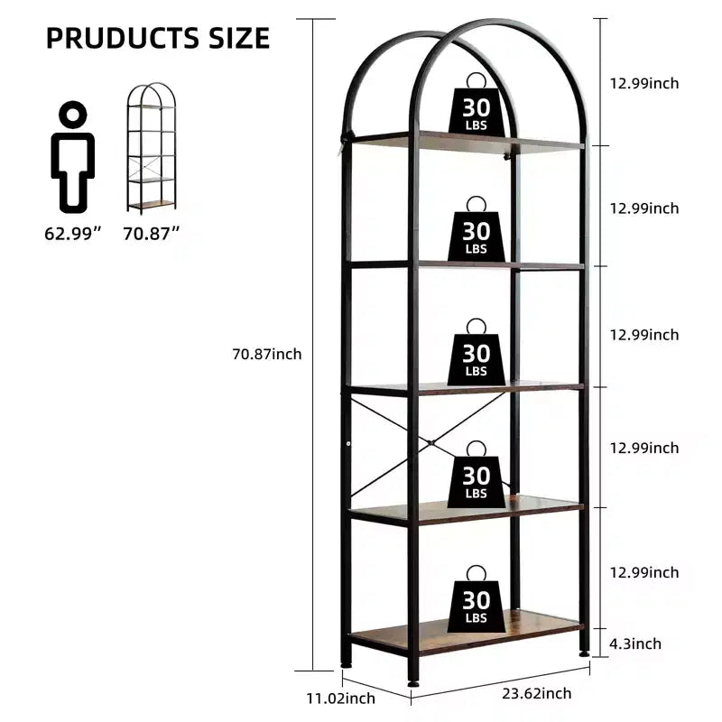 Libreria ad Arco a 5 Ripiani, Scaffali Espositivi ad Arco, Librerie Alte con Struttura in Metallo, Scaffale Moderno Aperto per Esposizione