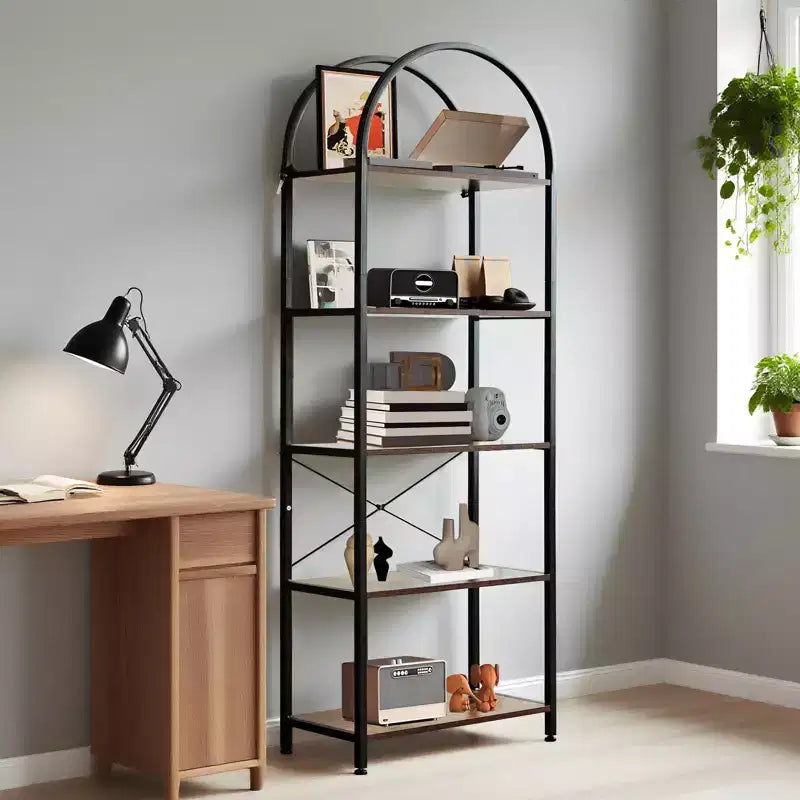 Libreria ad Arco a 5 Ripiani, Scaffali Espositivi ad Arco, Librerie Alte con Struttura in Metallo, Scaffale Moderno Aperto per Esposizione