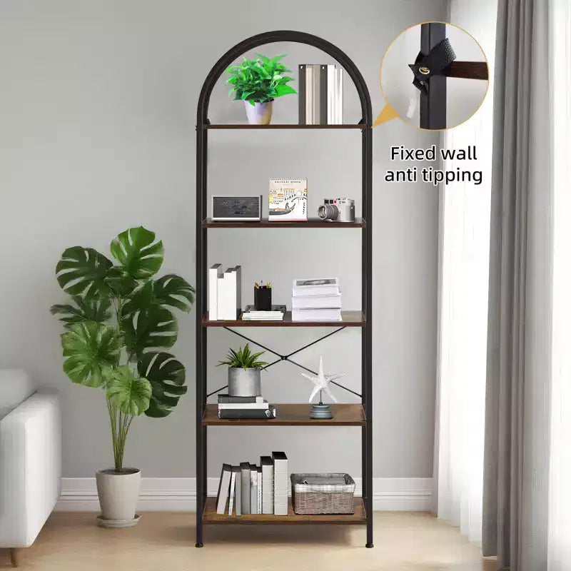 Libreria ad Arco a 5 Ripiani, Scaffali Espositivi ad Arco, Librerie Alte con Struttura in Metallo, Scaffale Moderno Aperto per Esposizione