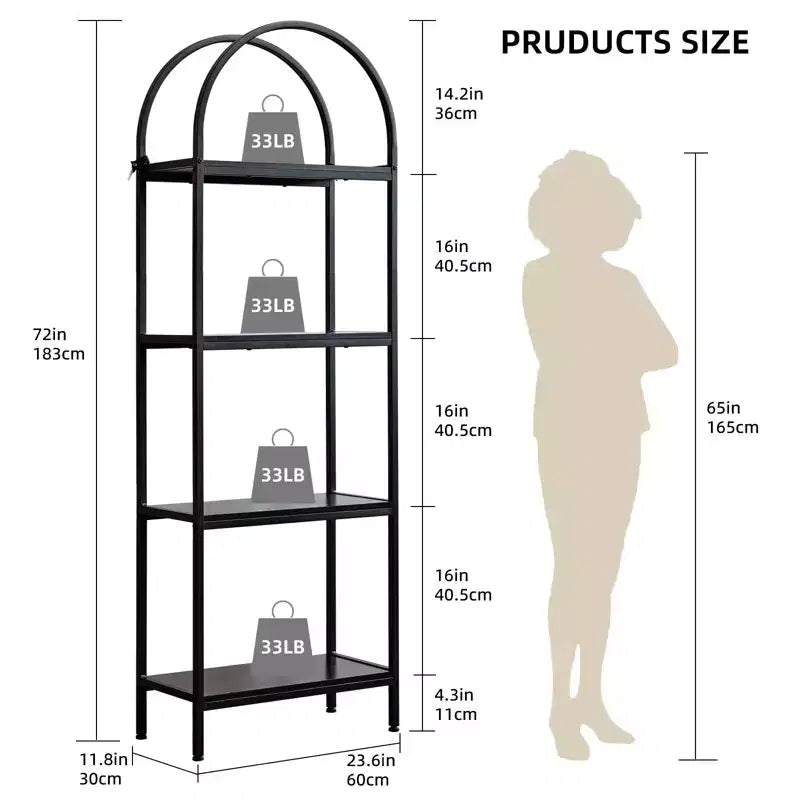Libreria ad Arco a 5 Ripiani, Scaffali Espositivi ad Arco, Librerie Alte con Struttura in Metallo, Scaffale Moderno Aperto per Esposizione