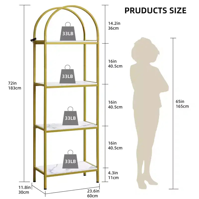 Libreria ad Arco a 5 Ripiani, Scaffali Espositivi ad Arco, Librerie Alte con Struttura in Metallo, Scaffale Moderno Aperto per Esposizione