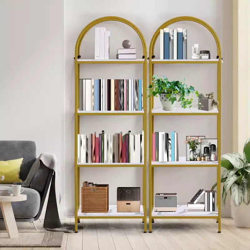 Libreria ad Arco a 5 Ripiani, Scaffali Espositivi ad Arco, Librerie Alte con Struttura in Metallo, Scaffale Moderno Aperto per Esposizione