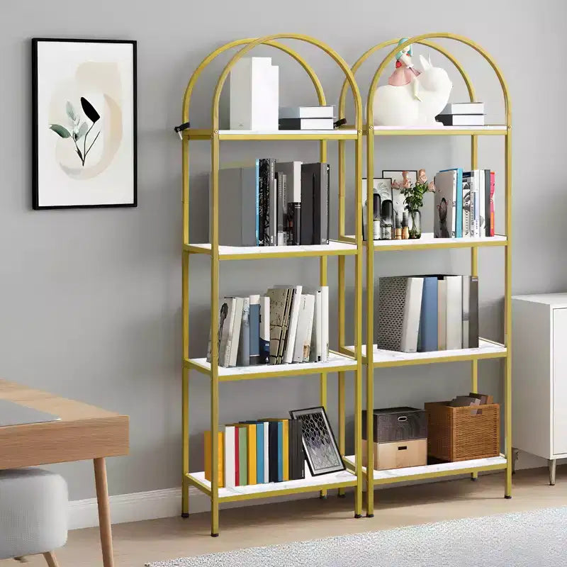 Libreria ad Arco a 5 Ripiani, Scaffali Espositivi ad Arco, Librerie Alte con Struttura in Metallo, Scaffale Moderno Aperto per Esposizione