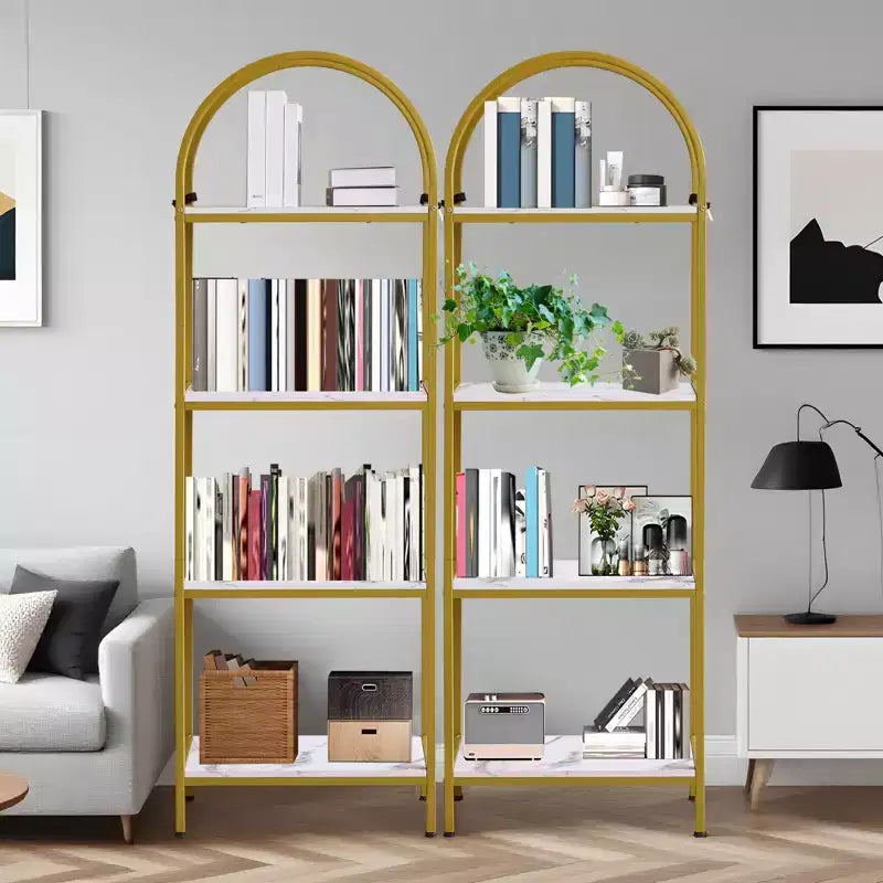 Libreria ad Arco a 5 Ripiani, Scaffali Espositivi ad Arco, Librerie Alte con Struttura in Metallo, Scaffale Moderno Aperto per Esposizione