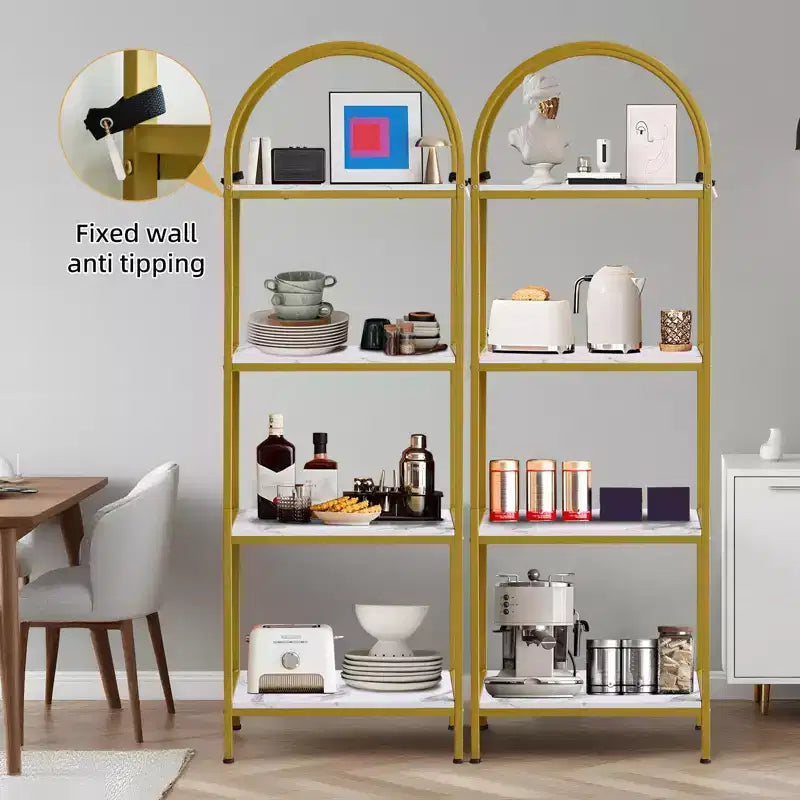 Libreria ad Arco a 5 Ripiani, Scaffali Espositivi ad Arco, Librerie Alte con Struttura in Metallo, Scaffale Moderno Aperto per Esposizione