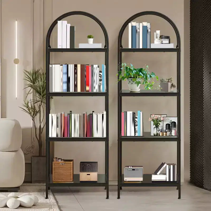Libreria ad Arco a 5 Ripiani, Scaffali Espositivi ad Arco, Librerie Alte con Struttura in Metallo, Scaffale Moderno Aperto per Esposizione