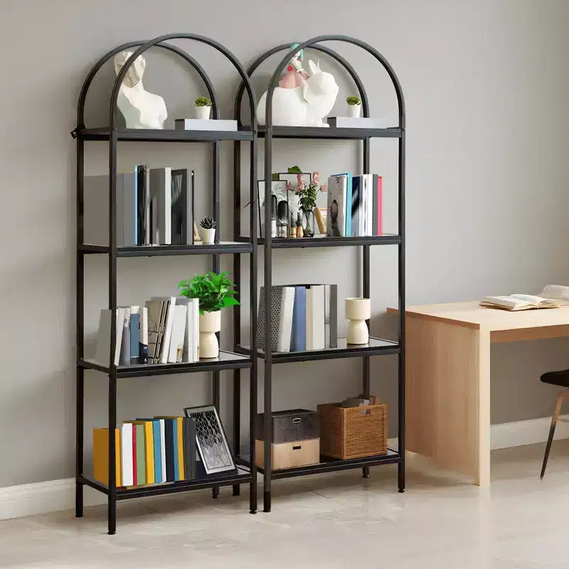 Libreria ad Arco a 5 Ripiani, Scaffali Espositivi ad Arco, Librerie Alte con Struttura in Metallo, Scaffale Moderno Aperto per Esposizione