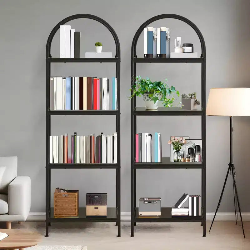 Libreria ad Arco a 5 Ripiani, Scaffali Espositivi ad Arco, Librerie Alte con Struttura in Metallo, Scaffale Moderno Aperto per Esposizione