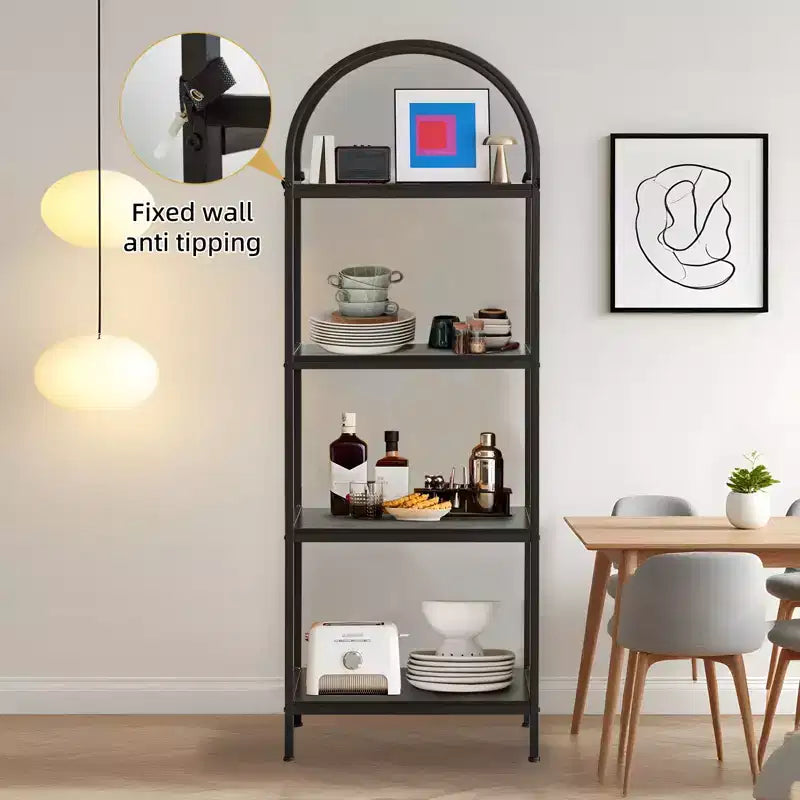 Libreria ad Arco a 5 Ripiani, Scaffali Espositivi ad Arco, Librerie Alte con Struttura in Metallo, Scaffale Moderno Aperto per Esposizione