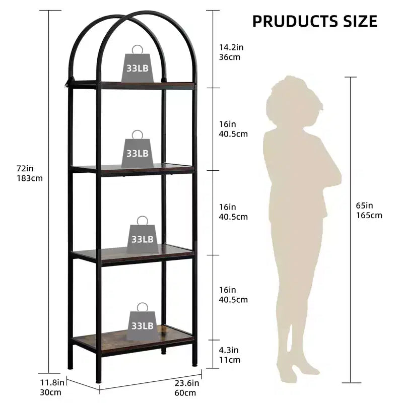 Libreria ad Arco a 5 Ripiani, Scaffali Espositivi ad Arco, Librerie Alte con Struttura in Metallo, Scaffale Moderno Aperto per Esposizione