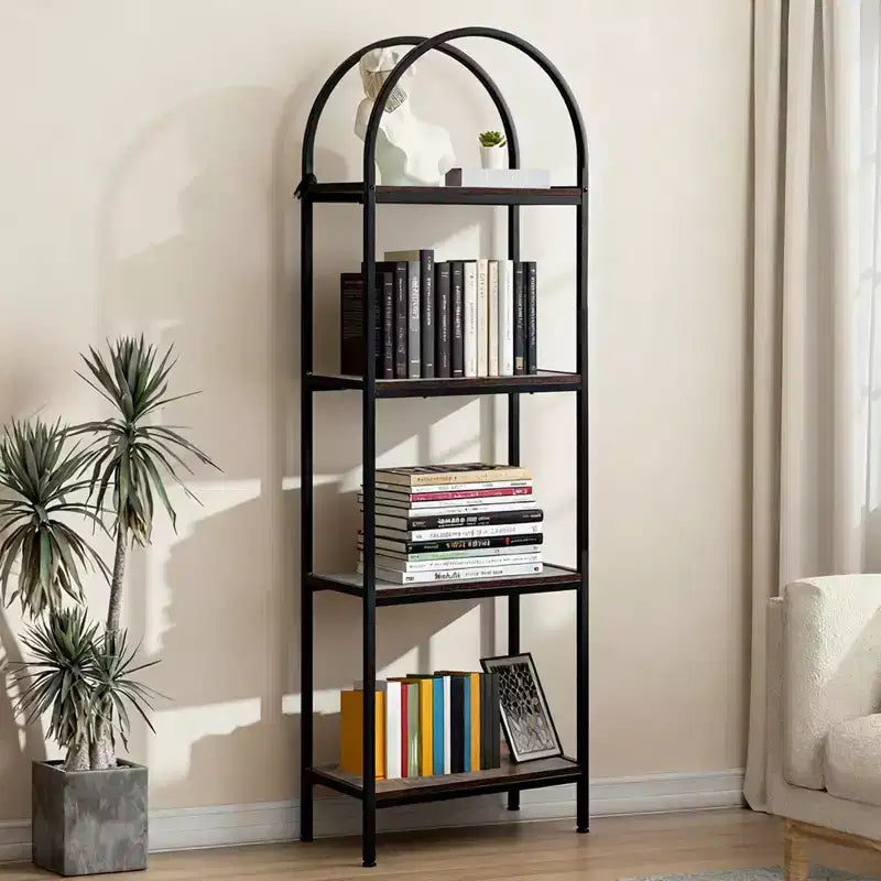 Libreria ad Arco a 5 Ripiani, Scaffali Espositivi ad Arco, Librerie Alte con Struttura in Metallo, Scaffale Moderno Aperto per Esposizione