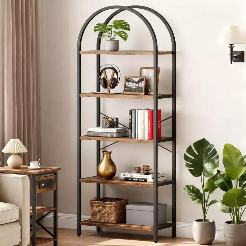 Libreria ad Arco a 5 Ripiani, Scaffali Espositivi ad Arco, Librerie Alte con Struttura in Metallo, Scaffale Moderno Aperto per Esposizione