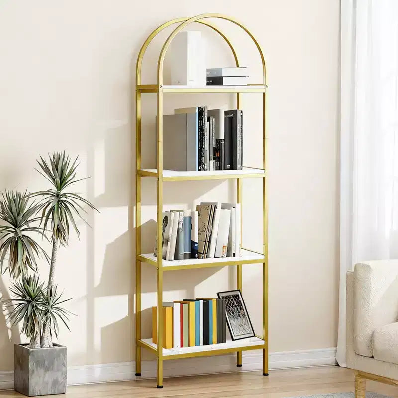 Libreria ad Arco a 5 Ripiani, Scaffali Espositivi ad Arco, Librerie Alte con Struttura in Metallo, Scaffale Moderno Aperto per Esposizione