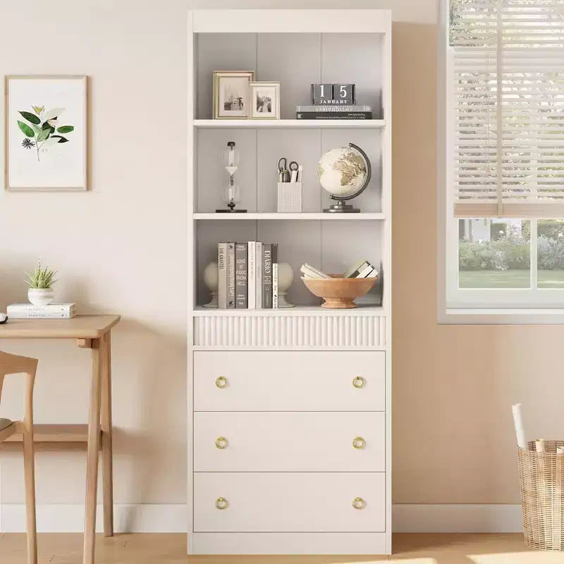 Libreria con Cassetti 70.8", Libreria con Scanalature, Libreria a 6 Livelli con Spazio Contenitore, Libreria Alta con Design Ondulato, Armadietto Contenitore con Ripiani a Giorno