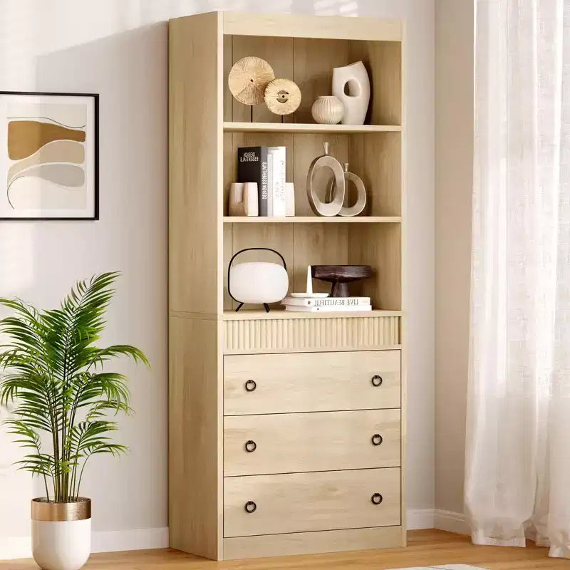 Libreria con Cassetti 70.8", Libreria con Scanalature, Libreria a 6 Livelli con Spazio Contenitore, Libreria Alta con Design Ondulato, Armadietto Contenitore con Ripiani a Giorno