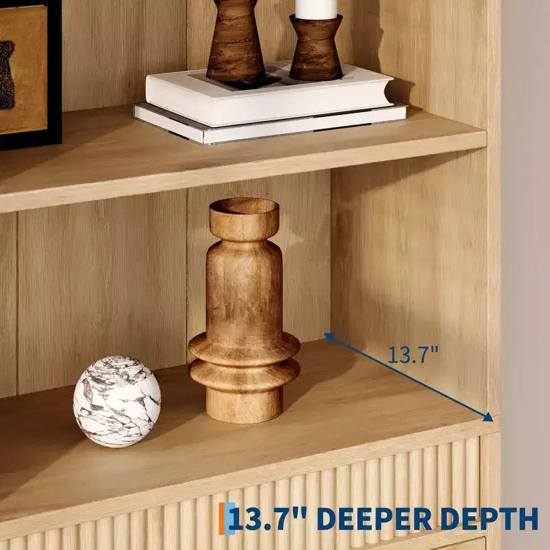 Libreria con Cassetti 70.8", Libreria con Scanalature, Libreria a 6 Livelli con Spazio Contenitore, Libreria Alta con Design Ondulato, Armadietto Contenitore con Ripiani a Giorno