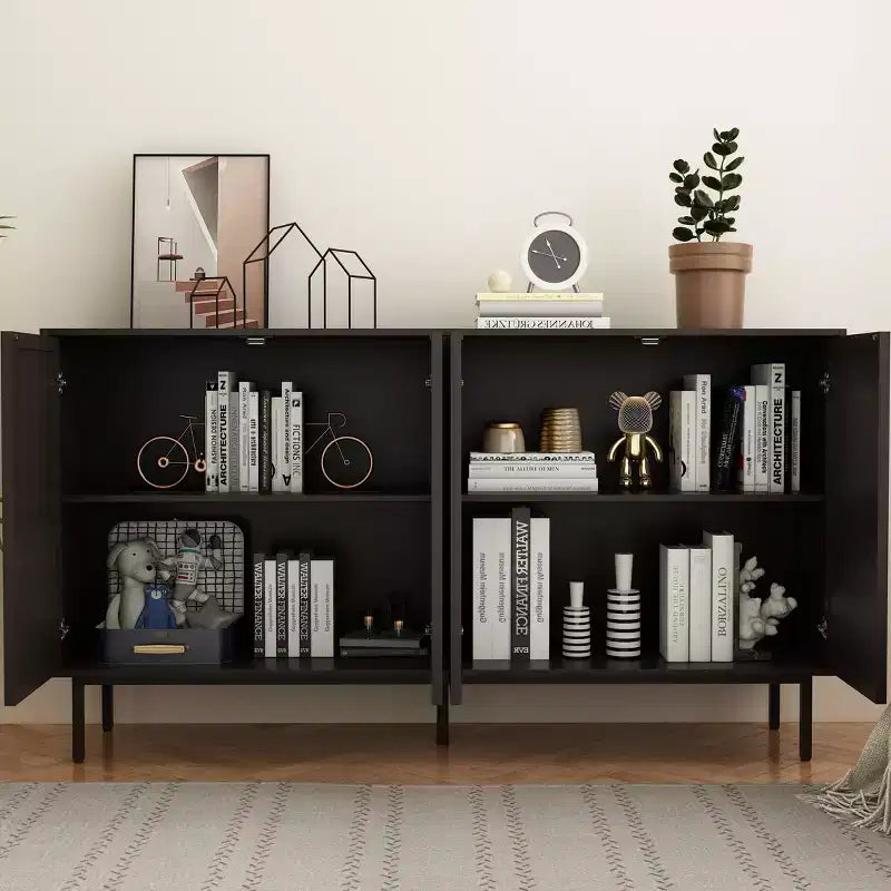Modern Black Sideboard Buffet Cabinet with StorageCoffee Bar Console for Kitchen and Dining Room Organization