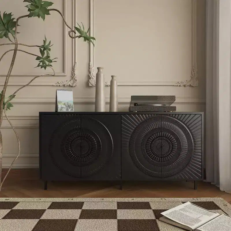 Credenza a buffet moderna nera con contenitore, mobile bar per cucina e sala da pranzo
