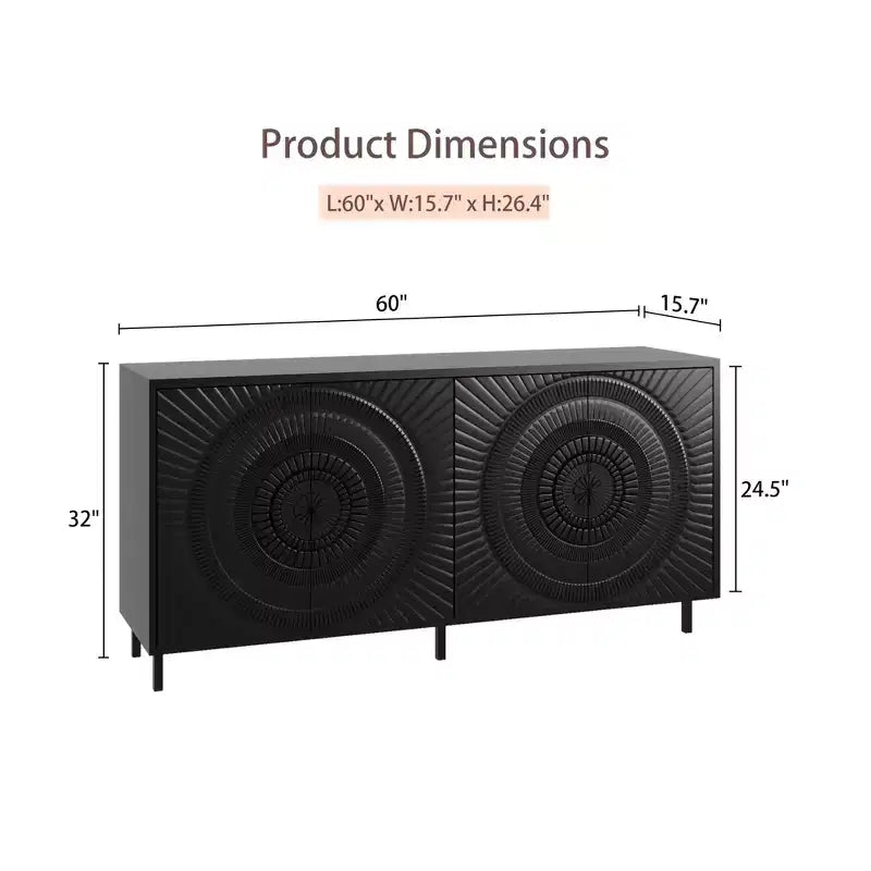 Credenza a buffet moderna nera con contenitore, mobile bar per cucina e sala da pranzo