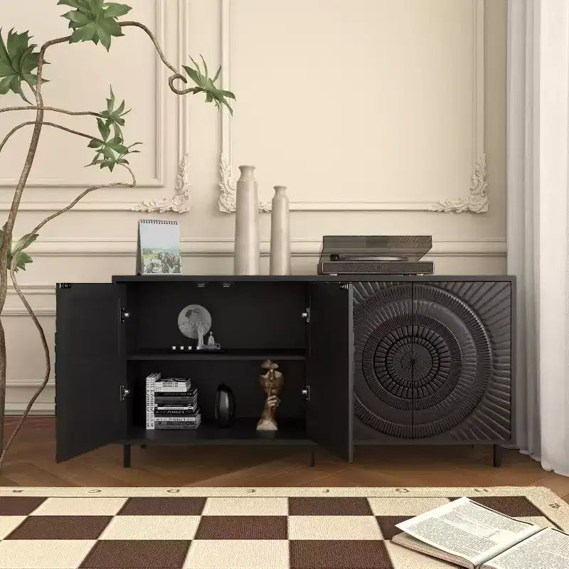 Credenza a buffet moderna nera con contenitore, mobile bar per cucina e sala da pranzo