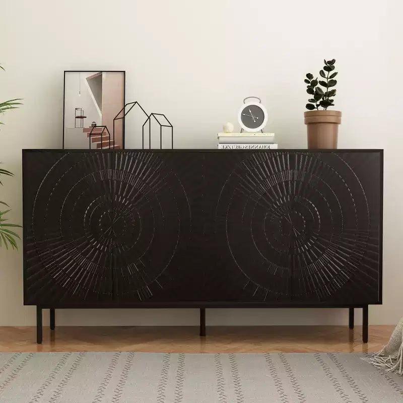 Credenza a buffet moderna nera con contenitore, mobile bar per cucina e sala da pranzo