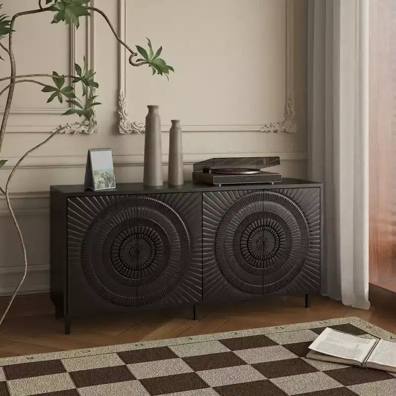 Credenza a buffet moderna nera con contenitore, mobile bar per cucina e sala da pranzo