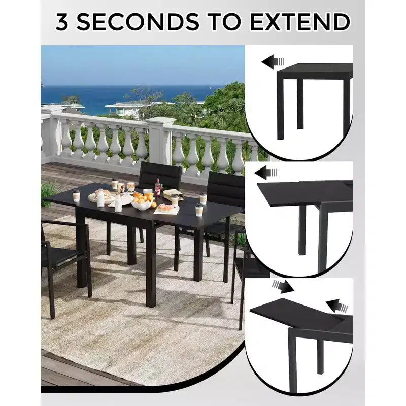 Tavolo da pranzo espandibile per esterni COZONY da 80-160 cm, tavolo da patio in alluminio con piano effetto legno, tavolo pieghevole salvaspazio per giardino, cortile, balcone