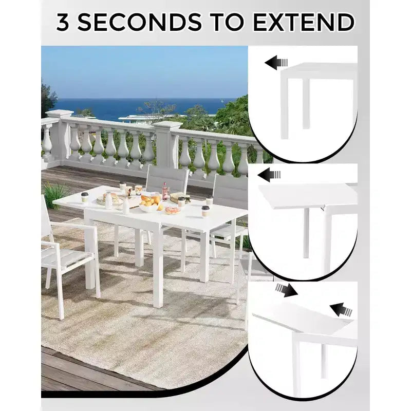 Tavolo da pranzo espandibile per esterni COZONY da 80-160 cm, tavolo da patio in alluminio con piano effetto legno, tavolo pieghevole salvaspazio per giardino, cortile, balcone