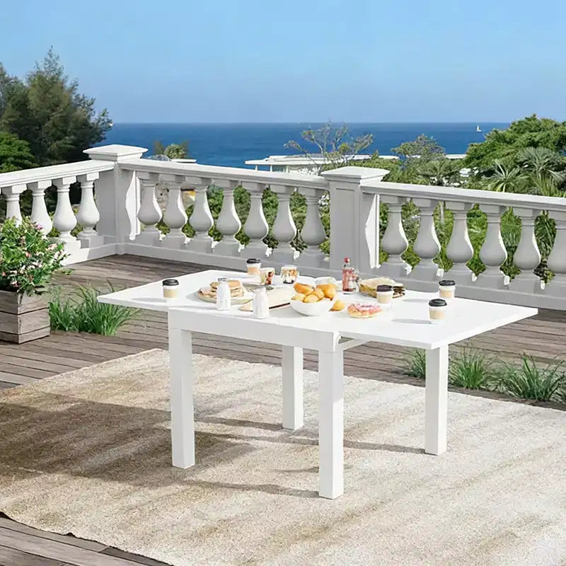 Tavolo da pranzo espandibile per esterni COZONY da 80-160 cm, tavolo da patio in alluminio con piano effetto legno, tavolo pieghevole salvaspazio per giardino, cortile, balcone