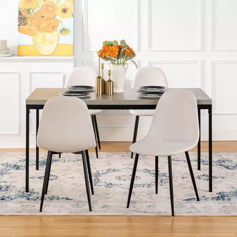 Tavolo da pranzo FurnitureR con piano in MDF effetto marmo e robuste gambe in metallo, tavolo da cucina rettangolare per sala da pranzo, appartamento, ufficio, grigio