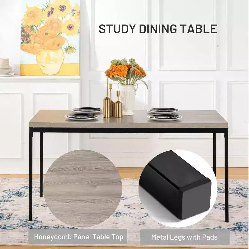 Tavolo da pranzo FurnitureR con piano in MDF effetto marmo e robuste gambe in metallo, tavolo da cucina rettangolare per sala da pranzo, appartamento, ufficio, grigio