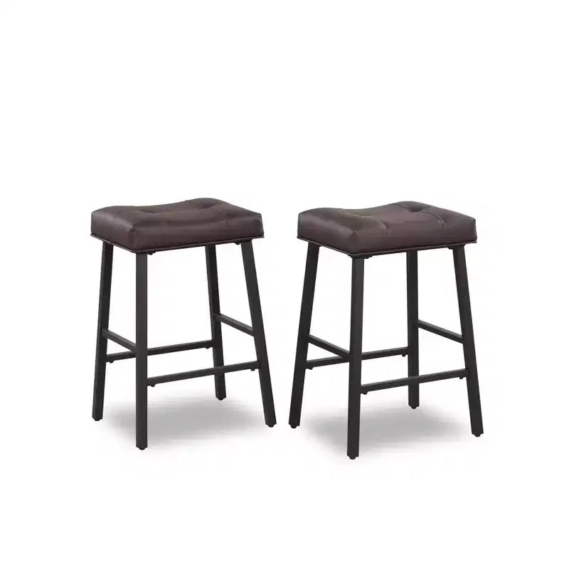 EHMKNP Industrial Leather Barstools with Curved Saddle Seats and Sturdy Metal Base for Kitchen Island(Set of 2)