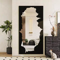 Abstract Black Full-Length Mirror, 55x28 Inches. Shatterproof, Stand or Wall Mount for Bedroom, Living Room, Bathroom Decor