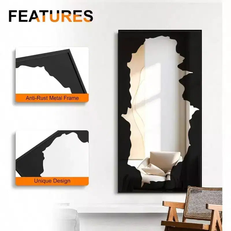 Specchio a figura intera nero astratto, 55x28 pollici. Infrangibile, da appoggio o da parete per l'arredamento di camera da letto, soggiorno, bagno