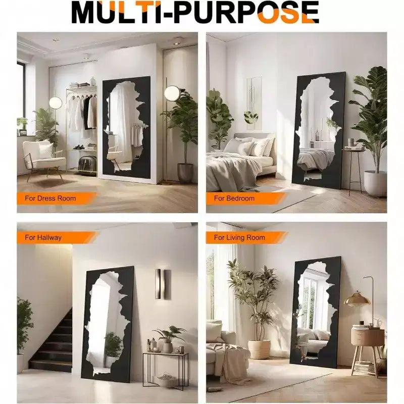 Specchio a figura intera nero astratto, 55x28 pollici. Infrangibile, da appoggio o da parete per l'arredamento di camera da letto, soggiorno, bagno