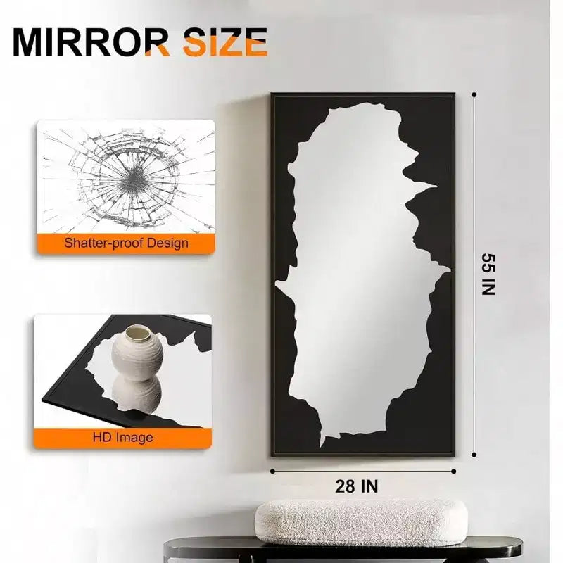 Specchio a figura intera nero astratto, 55x28 pollici. Infrangibile, da appoggio o da parete per l'arredamento di camera da letto, soggiorno, bagno