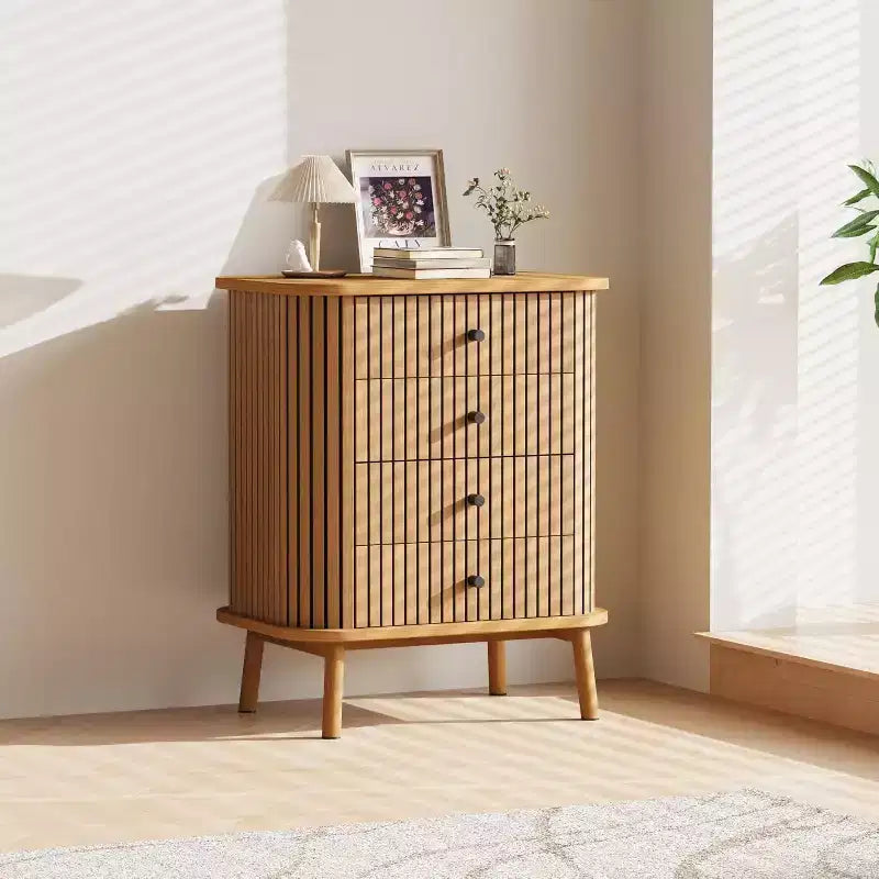 Comò a 4 cassetti, comodino moderno di metà secolo con ante scorrevoli, tavolino, cassettiera per camera da letto, soggiorno, corridoio, ingresso