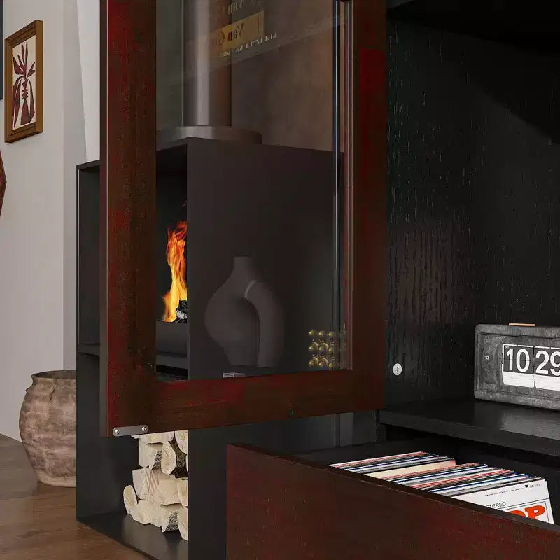 Mobile Contenitore Ornato Marrone Scuro Famapy - Vetrina con Anta in Vetro + Cassetto Inferiore