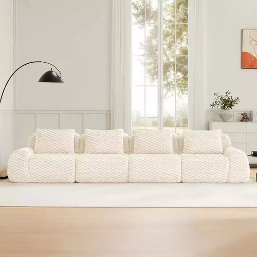 146 Divano Sezionale Modulare Moderno per Soggiorno, Tessuto Flanella, Divano a 4 Posti Oversize, Divano Senza Struttura