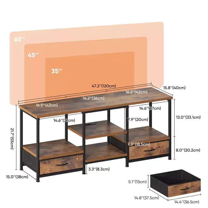 TUYOHW Mobile TV 47/63 con 2 Cassetti e Presa Incorporata, Centro di Intrattenimento con Ripiani Aperti per TV da 55-75 Pollici, Tavolo Consolle per Soggiorno, Camera da Letto