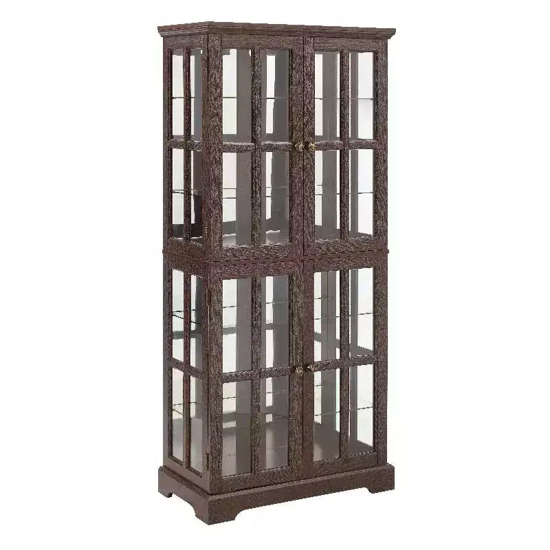 Vetrina espositiva, Scaffale espositivo in legno con lampadina e 4 ante in vetro, Zona di conservazione liquori, Scaffale portaoggetti Cherry